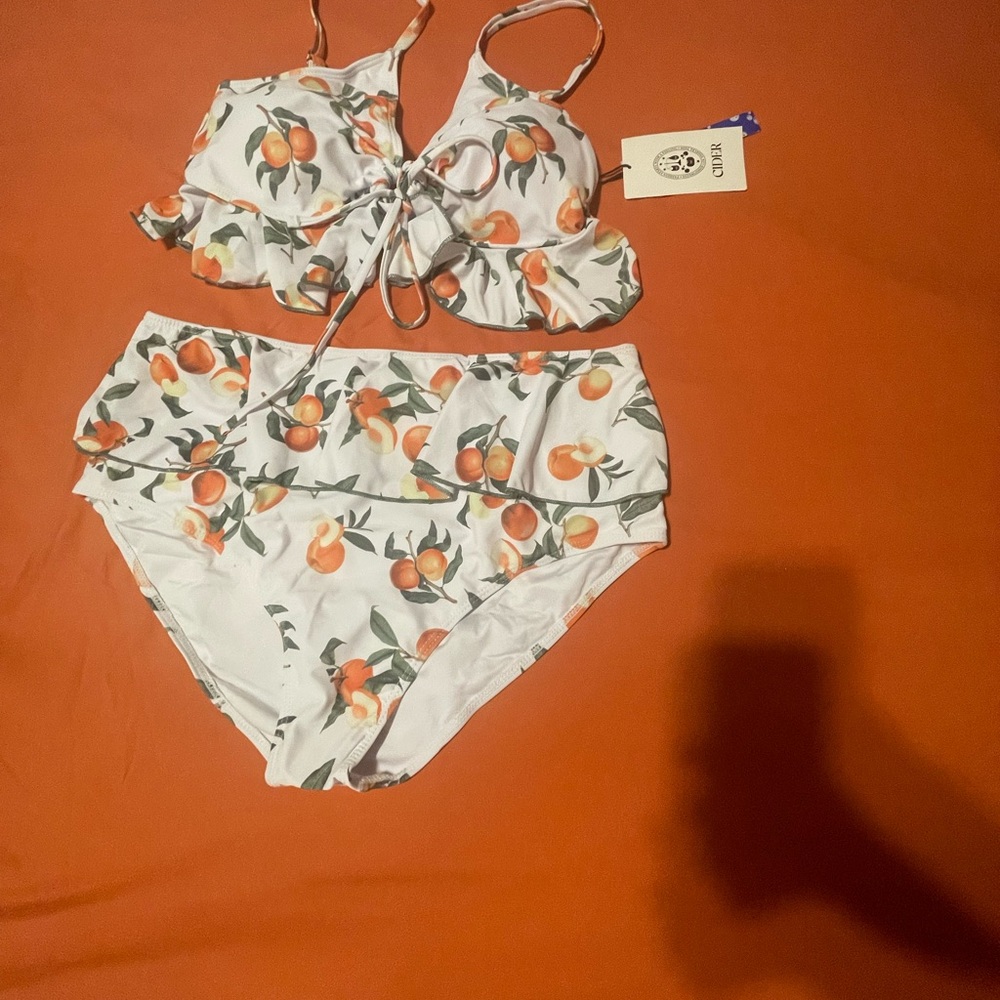 Cider White and Orange Fruit Print Bikini
